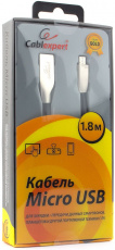 Кабель USB 2.0 Am - micro USB 1.8m (CC-G-mUSB01Bk-1.8M, серия Gold, не спутывается, black) Cablexpert
