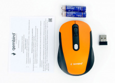 Мышь беспроводная Gembird MUSW-420-3 (optical, 1600dpi, 2xAAA, soft-touch, black-orange)