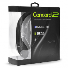 Гарнитура QUMO BT-02 CONCORD 2 (накладная открытая, беспроводная, Bluetooth 4.1+EDR, с микрофоном, до 10 часов работы от батареи, black)