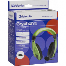Наушники Defender Gryphon HN-750 (полноразмерный закрытые, c микрофоном, 2m, с регулятором, green)
