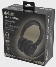 Гарнитура Ritmix RH-455BTH (накладная закрытая, беспроводная, Bluetooth от 1.0 до 4.0, с микрофоном, до 5 часов работы от батареи, black)