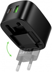 Адаптер питания hoco CS101A (100-240V - USB, USB Type-C, 5V-3А, 9V-2,22A, 12V-1.67A, 20W, супер быстрая зарядка, QC3.0, PD3.0, black)