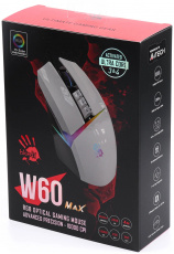 Мышь A4Tech Bloody W60 Max (USB, optical, 10000dpi, игровая, RGB подсветка, программируемая, 1.9m, panda white)
