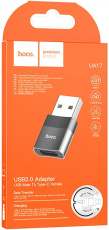 Переходник USB2.0 (m) - USB Type-C (f) (UA17, black) hoco