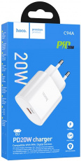 Адаптер питания hoco C94A Metro (100-240V - USB, USB Type-C, 5V-3А, 9V-2.22A, 12V-1.67A, 20W, быстрая зарядка, PD, white)