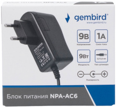 Блок питания Gembird NPA-AC6 (вход 100-240V, выход 9V - 1A, 9W, штекер 5.5х2.5mm, кабель 1m, black)