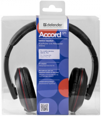 Наушники Defender Accord 171 (полноразмерные закрытые, с микрофоном, 1.2m, с регулятором, black-red-silver)