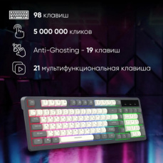 Клавиатура Oklick 731G (USB, мультимедийная, Anti-Ghosting: 19 клавиш, подсветка RGB, 1.5m, grey)