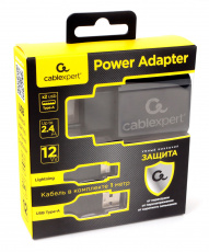 Адаптер питания Cablexpert MP3A-PC-36 (100-240V - 2x USB, 2.4А max, 12W, кабель Lightning 1m, black)