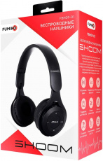 Наушники FUMIKO SHOOM (FBH09-01, накладные закрытые, беспроводные, Bluetooth 5.0, AUX, с микрофоном, до 10м., до 4 часов работы от батареи, microSD, FM, black)