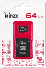 Карта памяти SDXCmicro Card 64GB Mirex (Class 10, UHS-I, 100Mb/s, адаптер SD)