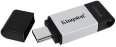 Флеш накопитель USB 3.2 64Gb Kingston DataTraveler 80 (DT80/64GB, OTG Type-C, 200MB/s, black-silver)