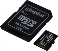Карта памяти SDXCmicro Card 256Gb Kingston (SDCS2/256GB, Class 10, UHS-I U3, 100MB/s, адаптер SD)