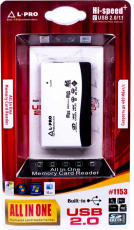 Карт-ридер L-PRO #1153 (microSD, SDHC, M2, MMC, MS, CF, XD, MS Duo, RS-MMC, white, USB2.0)