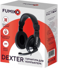 Наушники FUMIKO DEXTER (FHP02-01, полноразмерные закрытые, с микрофоном, регулятор, 2m, black-silver)