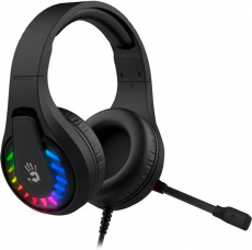 Наушники A4Tech Bloody G230 (полноразмерные закрытые, подключение по USB, с микрофоном, регулятор, подсветка, игровые, виртуальный объёмный звук 7.1, 2m, black)