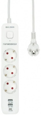Сетевой фильтр Гарнизон Мультипорт 2.0 (EPS-3-CU2-W-2, 3 розетки, 2 метра, 2*USB 3A, QC 18W, USB Type-C 3A, PD 20W, 10A, white) OEM