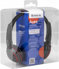 Наушники Defender Aura 115 (накладные закрытые, для мобильных устройств (переходник для ПК), с микрофоном, 2m, black-red)
