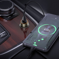 Зарядное устройство от прикуривателя hoco Z46 Blue shield (12/24V - USB, 3А, 18W, быстрая зарядка, QC3.0, grey)