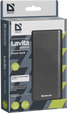 Внешний аккумулятор Defender Lavita 10000 B (литий-ионный, 10000mAh, 2*USB 2.1A, вход 1.5A, black)