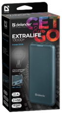 Внешний аккумулятор Defender ExtraLife 10000F (литий-полимерный, 10000mAh, 2*USB 2.1A, вход 2A, blue)