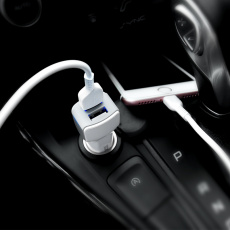 Зарядное устройство от прикуривателя hoco Z23 Grand style (12/24V - USB, 2*USB, 2.4А max, 12W, кабель Lightning 1m, быстрая зарядка, white)