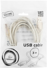 Кабель USB 2.0 Am - Bm 2.0m (CCF-USB2-AMBM-TR-2M, ферритовый фильтр, экранированный, silver) Cablexpert