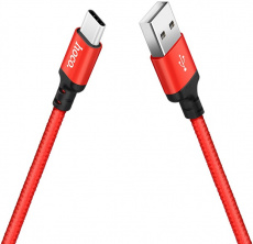 Кабель USB 2.0 Am - Type-C 1.0m (X14 Times Speed, 3A, нейлоновая оплётка, red-black) hoco