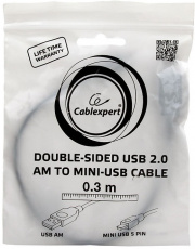 Кабель USB 2.0 Am - mini USB 0.3m (CC-5PUSB2D-0.3M, мультиразъём, экранированный, пакет, black) Cablexpert