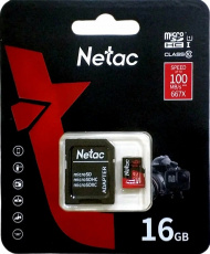 Карта памяти SDHCmicro Card 16Gb Netac P500 Extreme Pro (NT02P500PRO-016G-R, Class 10, UHS-I, 100MB/s, адаптер SD)