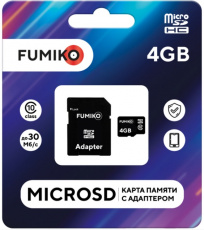 Карта памяти SDmicro Card 4Gb FUMIKO (FSD-02, Class 10, 30MB/s, адаптер SD)
