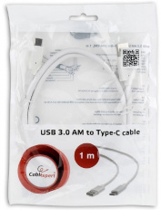Кабель USB 3.0 Am - USB3.0 Type-C 1.0m (CCP-USB3-AMCM-1M-W, 3A, 36W, быстрая зарядка, экранированный, QC3.0, white) Cablexper