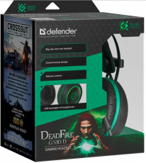 Наушники Defender DeadFire G-530D (полноразмерные закрытые, c микрофоном, игровые, 2.2m, промо-код "Crossout", black-green)