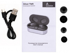 Гарнитура Accesstyle Silver TWS (затычки, беспроводная, Bluetooth 5.0, с микрофоном, до 4 часов работы от батареи, black-silver)