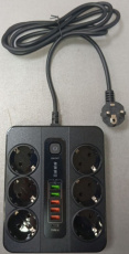 Сетевой фильтр BLK-11EU (00008731, 6 розеток, 2 метра, 5*USB 4.2A max, 38W + USB Type-C, QC, PD 20W, 10A, black) RTL
