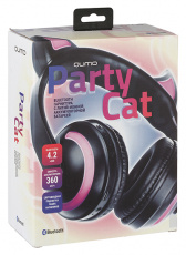 Гарнитура QUMO Party Cat (накладная закрытая, беспроводная, Bluetooth 4.2+EDR, с микрофоном, 360mAh, до 14 часов работы от батареи, регулируемая подсветка, black)