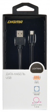 Кабель USB 2.0 Am - Lightning 1.2m (1084553, 2A, black) Digma