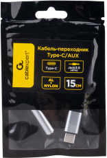 Кабель-переходник (CCA-UC3.5F-AL, Type-C (m) / 3.5mm Jack (f) 4pin, нейлоновая оплётка, 0.15m, black-silver) Cablexpert