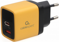 Адаптер питания скоростной Cablexpert MP3A-PC-53 (110-240V - USB, USB Type-C, 5V-3А, 9V-3A, 12V-2.9A, 15V-2.3A, 20V-1.75A, 35W, быстрая зарядка, QC4.0, PD3.0, GaN, black-yellow)
