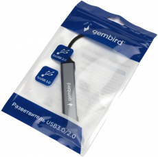 USB 3.0 HUB Gembird UHB-C202 (Type-C, 4 порта, 3x USB2.0, USB3.0, 0.9A, 0.1m, grey)