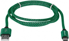 Кабель USB 2.0 Am - Type-C 1.0m (USB09-03T PRO, 2.1A, нейлоновая оплётка, green) Defender