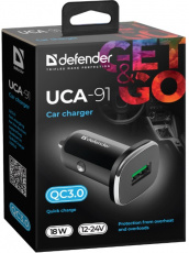 Зарядное устройство от прикуривателя Defender UCA-91 (12-24V, 1 USB разъём, 3A, 18W, QC3.0, black)