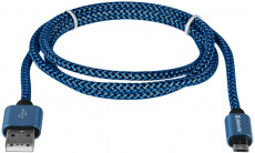 Кабель USB 2.0 Am - micro USB 1.0m (USB08-03T PRO, 2.1A, нейлоновая оплётка, blue) Defender