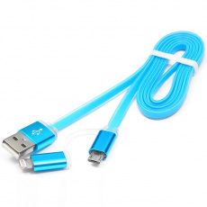 Кабель USB 2.0 Am - micro USB + Lightning 1.0m (CC-mAPUSB2bl 1m, силиконовый шнур, блистер, blue) Cablexpert
