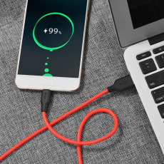 Кабель USB 2.0 Am - Type-C 1.0m (X21 Silicone, 3A, быстрая зарядка, оплётка из пищевого огнезащищённого и незамерзающего силикона, black-red) hoco