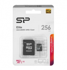 Карта памяти SDXCmicro Card 256Gb Silicon Power Elite (SP256GBSTXBU1V10SP, Class 10, UHS-I, 100MB/s, адаптер SD)