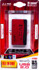 Карт-ридер L-PRO #1151 (microSD, SDHC, M2, MMC, MS, CF, XD, MS Duo, RS-MMC, red, USB2.0)