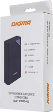 Внешний аккумулятор Digma DGP-30000-4U (литий-полимерный, 30000mAh, Type-C 5-12V 22.5W + 2*USB 5-12V 22.5W + 2*USB 5V 15W, вход Type-C 5-12V 20W + Micro USB 5-12V 15W + Lightning 5V, QC4.0, PD, black)