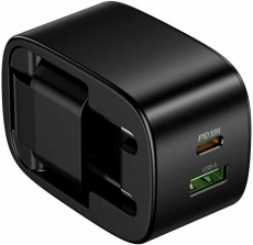 Адаптер питания скоростной hoco CS102A Folding (100/240V - USB, USB Type-C, 3А, 30W, супер быстрая зарядка, QC3.0, PD3.0, black)