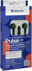 Наушники Defender Pulse 420 (затычки, с микрофоном, 1.1m, green)